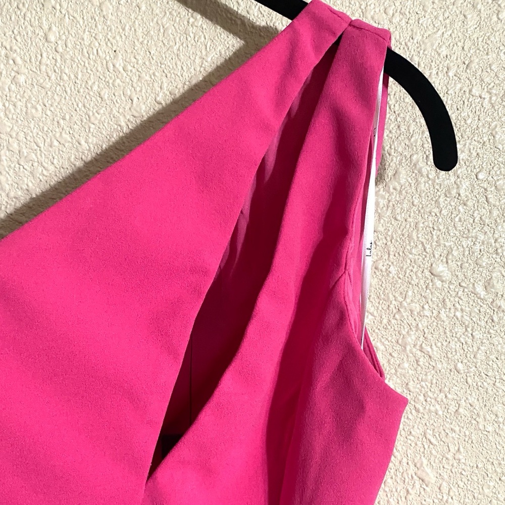 NWT Lulus Hot Pink So Flirty one Shoulder Cutout Asymmetrical Dress Size S - Picture 5 of 14